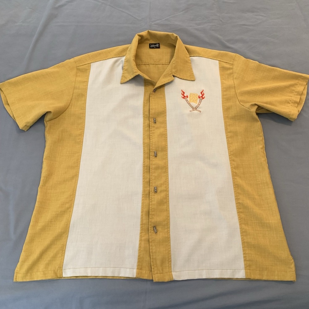 Steady Shirt Mens 3XL Yellow Colorblock Short Sleeve Button Front Tiki Bowling